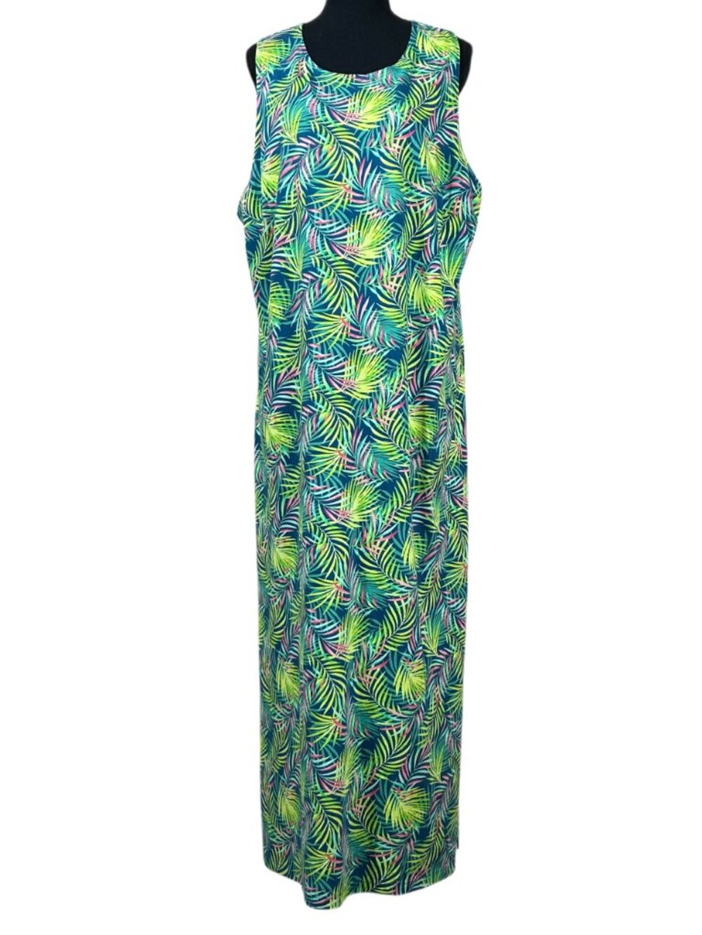 Lands' End Green Tropical Palm Sleeveless Maxi Dress Size 1X